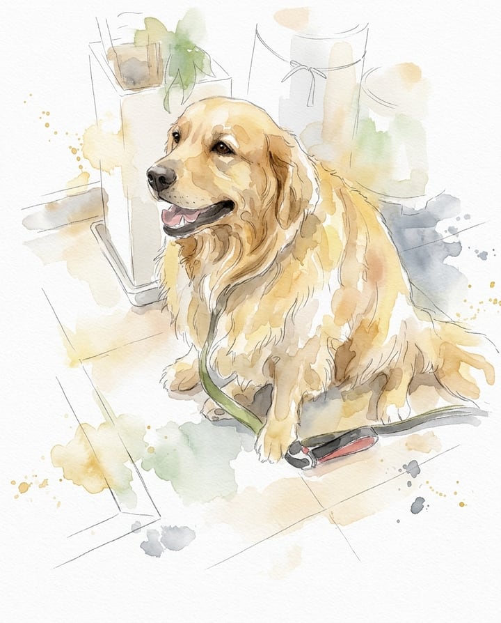 Example output, Soft Watercolor style: golden retriever in a loose watercolor sketch